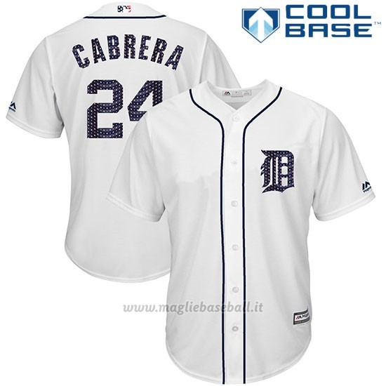 Maglia Baseball Uomo Detroit Tigers 2017 Estrellas y Rayas Miguel Cabrera Bianco Cool Base